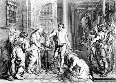 Die Hinrichtung von Johannes dem Täufer, graviert von Martin I van den Enden (fl. 1630-54) von Erasmus Quellinus II