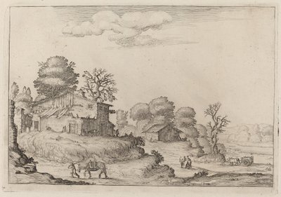 Ländliche Landschaft mit Bauern und Pferden von Ercole Bazicaluva