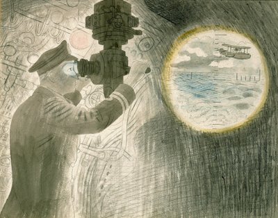 Ein U-Boot-Offizier schaut durch das Periskop von Eric Ravilious