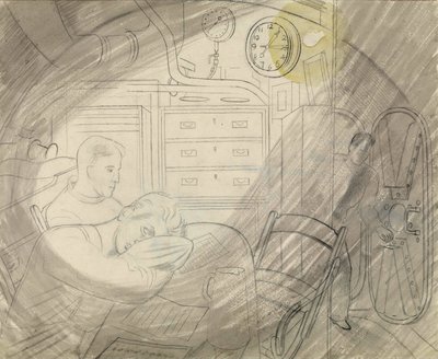 Die Kabine (oder das Quadrat) der leitenden Offiziere eines U-Bootes. Bleistiftserie von Eric Ravilious (1903-1942), eingeschifft auf einem U-Boot während des Zweiten Weltkriegs (1939-1945) von Eric Ravilious