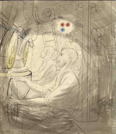 Der Tauchkontrollraum eines U-Bootes. Bleistiftserie von Eric Ravilious (1903-1942), eingeschifft auf einem U-Boot während des Zweiten Weltkriegs (1939-1945) von Eric Ravilious