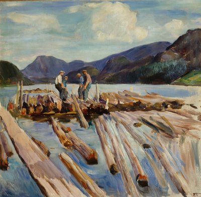 Holzstämme treiben in Kviteseid von Erik Theodor Werenskiold