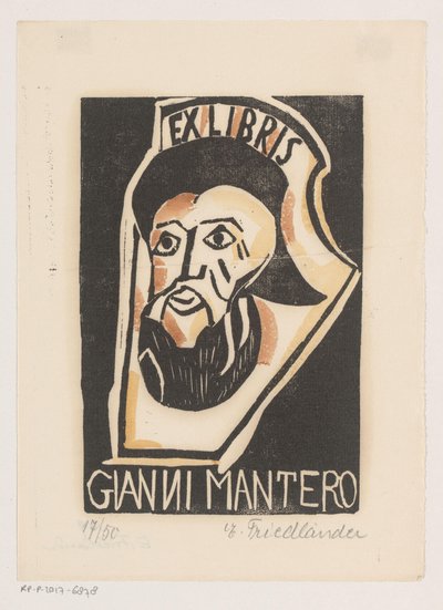 Ex Libris von Gianni Mantero von Erna Levy Friedländer (signed by artist)