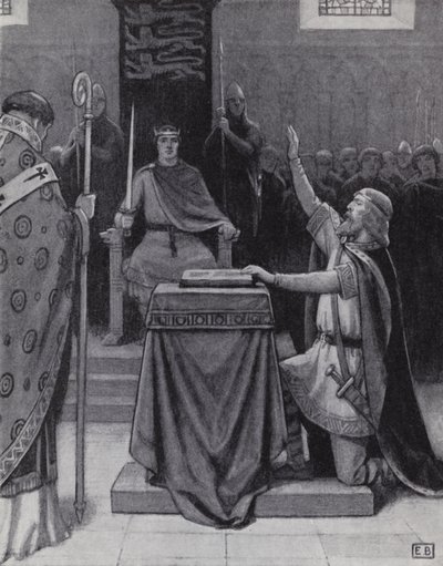 Harold Godwinson schwört einen Eid auf heilige Reliquien, um Wilhelm, Herzog von Normandie, zu unterstützen von Ernest (after) Board