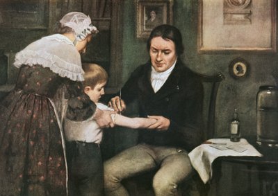 Dr. Edward Jenner (1749-1823) führt seine erste Pockenimpfung an James Phipps, einem achtjährigen Jungen, am 14. Mai durch von Ernest Board