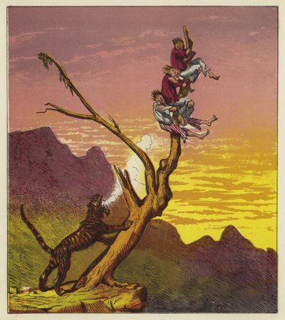 Die drei Seeleute entkommen einem Tiger, indem sie auf einen Baum klettern von Ernest Henry Griset