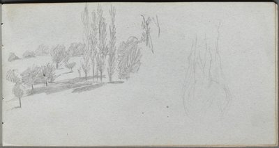 Skizzenbuch, Seite 18: Studie eines Pferdes und Landschaftsstudie von Ernest Meissonier
