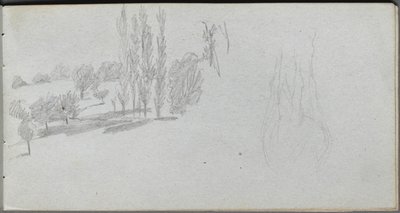 Skizzenbuch, Seite 18: Studie eines Pferdes und Landschaftsstudie von Jean Louis Ernest Meissonier