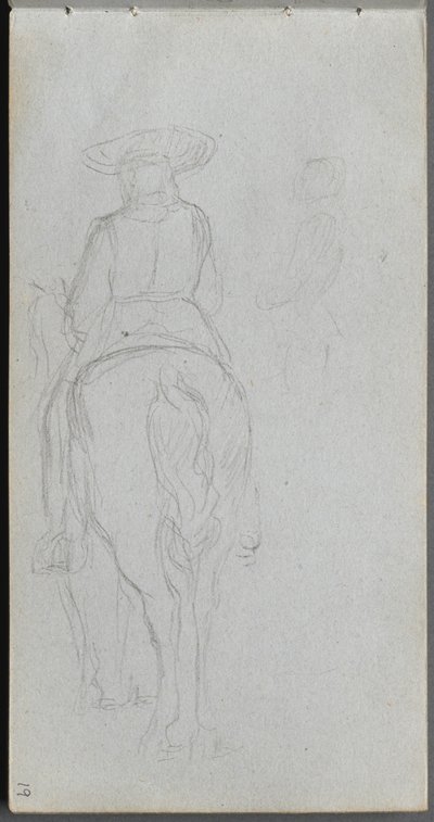 Skizzenbuch, Seite 19: Studie einer Figur zu Pferd von hinten gesehen von Ernest Meissonier