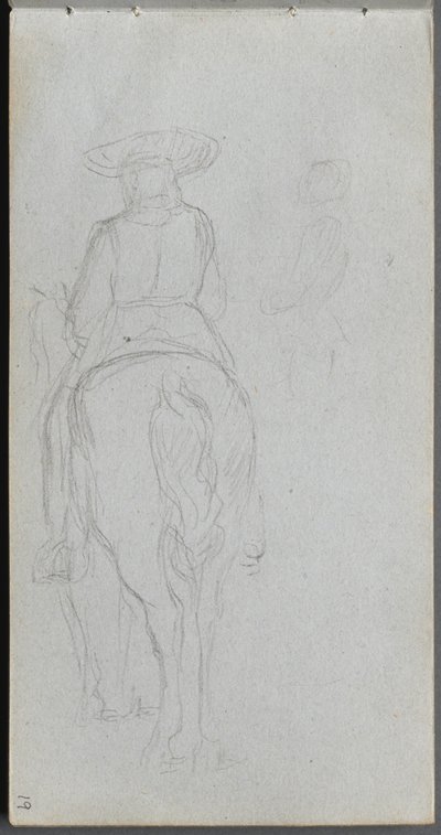 Skizzenbuch, Seite 19: Studie einer Figur auf einem Pferd von hinten gesehen von Jean Louis Ernest Meissonier