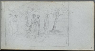 Skizzenbuch, Seite 41: Figuren in einer Landschaft von Jean Louis Ernest Meissonier