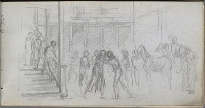Skizzenbuch, Seite 62: Figurenstudie, Treppe, Pferd von Jean Louis Ernest Meissonier