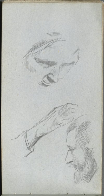 Skizzenbuch, Seite 70: Studie von zwei Gesichtern und einer Hand von Ernest Meissonier