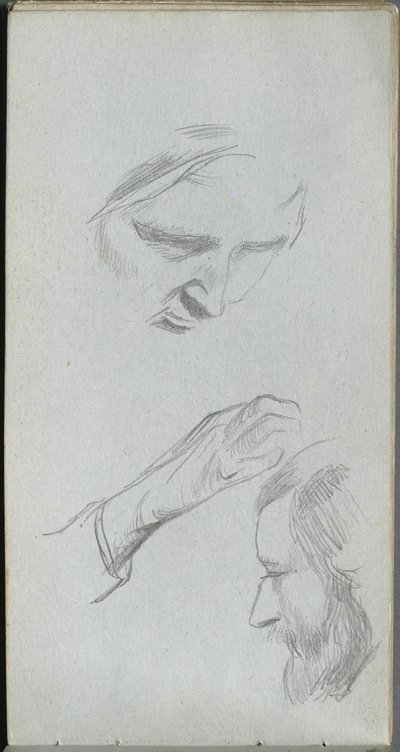 Skizzenbuch, Seite 70: Studie von zwei Gesichtern und einer Hand von Jean Louis Ernest Meissonier