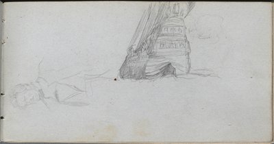 Skizzenbuch, Seite 84: Figurenstudie, Studie eines Schiffes von Jean Louis Ernest Meissonier