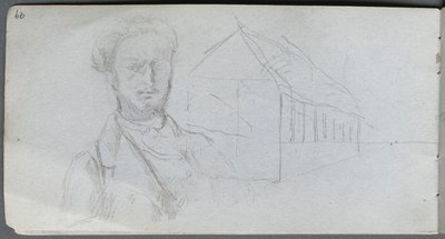 Skizzenbuch, Seite 99: Studie einer Figur, Gebäude von Jean Louis Ernest Meissonier