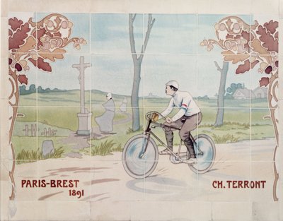 Charles Terront im ersten Langstreckenradrennen 1891 zwischen Paris und Brest von Ernest Montaut