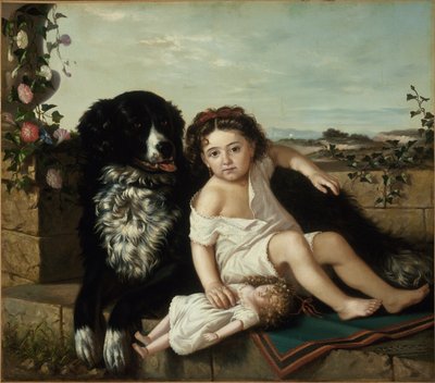 Porträt eines Mädchens mit einem Hund von Ernest Narjot