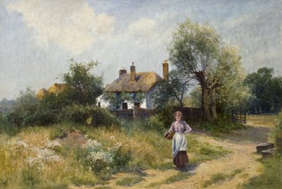 Landschaft mit Hütte und Frau, spätes 19.-20. Jahrhundert von Ernest Walbourn