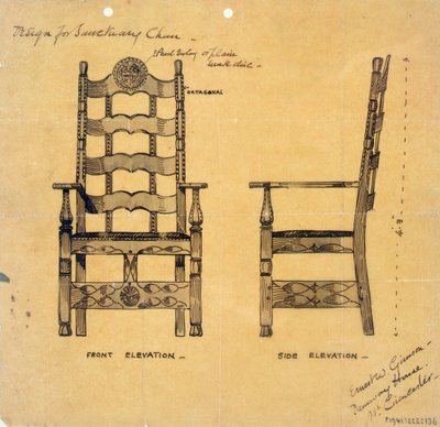 Entwurf für einen Altarstuhl, ca. 1905-25 von Ernest William Gimson