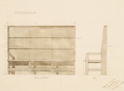 Entwurf für eine Sitzbank aus englischer Eiche, 1909 von Ernest William Gimson