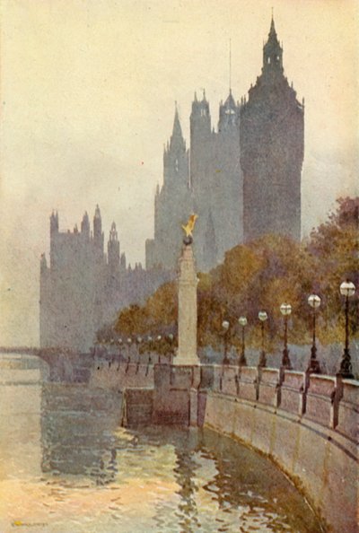 Houses of Parliament von der Uferpromenade von Ernest William Haslehust
