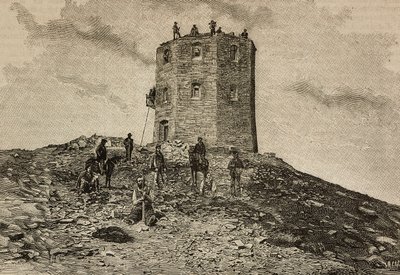 Asylturm und Observatorium auf dem Monte Cimone, Italien, Gravur von Ernesto Mancastroppa aus L