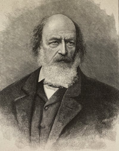 Porträt von Alfred Tennyson, britischer Dichter, Gravur von Ernesto Mancastroppa nach einem Foto von Barraud, aus L
