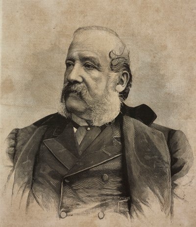 Porträt von Gerolamo Induno, italienischer Maler, Gravur von Ernesto Mancastropa nach einem Foto von Guigoni und Bossi, aus L