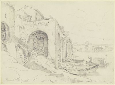 Tiberufer in Rom mit der Fähre bei der Farnesina von Ernst Fries