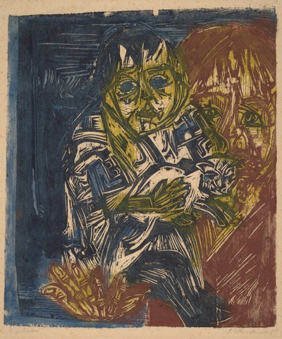 Frau mit Kind und Katze, 1919 von Ernst Ludwig Kirchner