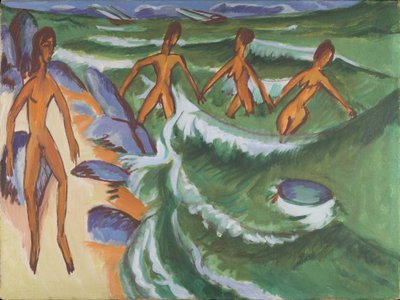 Badende am Strand (Fehmarn) von Ernst Ludwig Kirchner