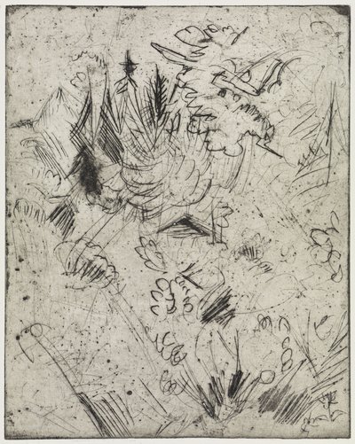 Berghang mit Hütten und Tannen/Nacktes Mädchen mit jungen Katzen von Ernst Ludwig Kirchner