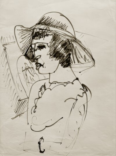 Porträt Erna mit großem Hut von Ernst Ludwig Kirchner