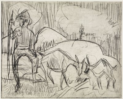 Hirt mit Ziegen/Berghang mit Menschen und Ziegen von Ernst Ludwig Kirchner