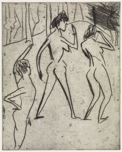 In den Wald schreitende Badende/Hippodrom von Ernst Ludwig Kirchner