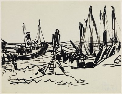 Küstendampfer und ankernde Boote (Fehmarn) von Ernst Ludwig Kirchner