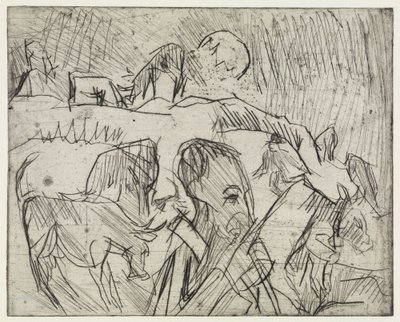 Studie Mardersteig / Hirte mit Kühen am Berg von Ernst Ludwig Kirchner