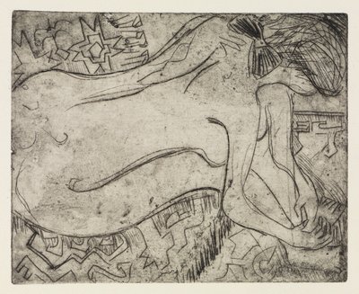 Wannsee bei Potsdam mit Motorboot/Nackte Frau bei der Pediküre von Ernst Ludwig Kirchner