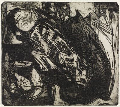 Zwei Katzen/Berghäuser - Stafelalp von Ernst Ludwig Kirchner