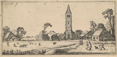 Landschaft mit Wiese und Dorfkirche von Esaias van de Velde I