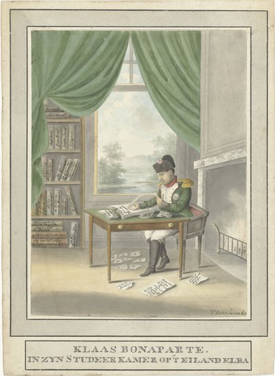Karikatur von Napoleon in seinem Arbeitszimmer auf Elba von Esser Wijnand