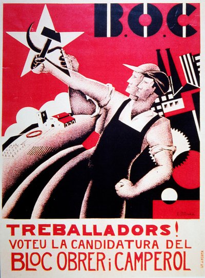 Wahlplakat für Bloc Obrer i Camperol (BLOC) ca. 1935 von Estenka Estenka