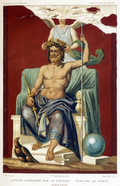 Jupiter (Zeus) gekrönt von Victoria - nach einem Fresko von Pompeji, erhoben von Nicolini von Etienne Antoine Eugene Ronjat