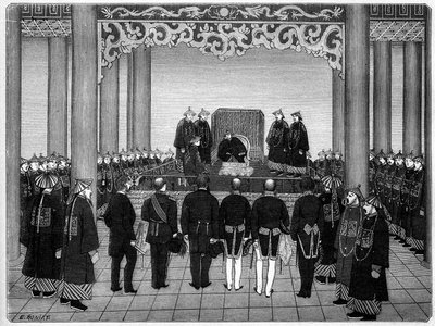 Empfang eines ausländischen diplomatischen Korps durch den Kaiser von China, 29. Juni von Etienne Antoine Eugene Ronjat