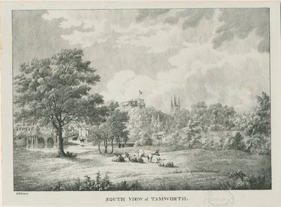 Tamworth - Fernansicht von Süden: lithografiert, undatiert [1796-1865] von Etienne Bruno Hamel