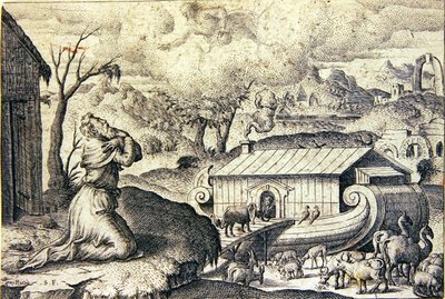 Noah befolgt Gottes Anweisungen, die Arche zu füllen von Etienne Delaune