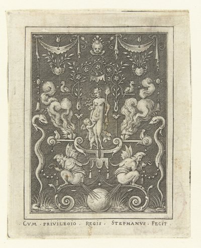 Venus mit Amor zwischen vier brennenden Herzen von Etienne Delaune