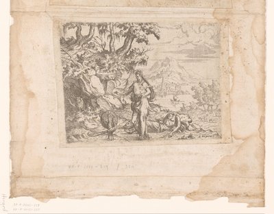 Landschaft mit Juno, die die Augen des Argus auf einen Pfauenschwanz streut von Etienne Duperac
