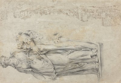 Ansicht des Tiber; Kopie einer römischen Skulptur einer Bacchantin von Etienne Duperac